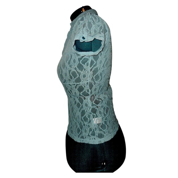 Apt 9 Womens Top ASO Rachel Green M Teal Floral Lace Short Sleeve V Neck Sheer - Picture 3 of 6